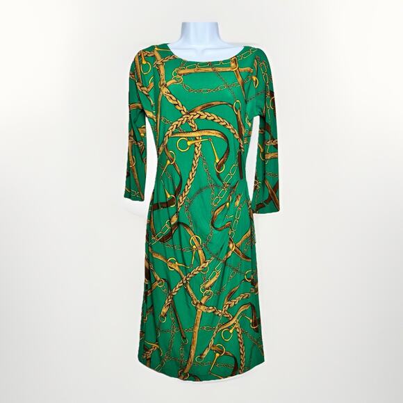Lauren Ralph Lauren Dresses & Skirts - Ralph Lauren Faux Wrap Dress Womens 4 Green Horse Tack Equestrian Ruched Classic